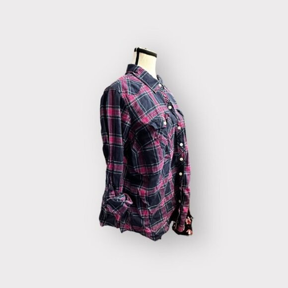 Women’s Torrid Red and Blue Plaid Camp Top 0 L Large 12 - Picture 7 of 9
